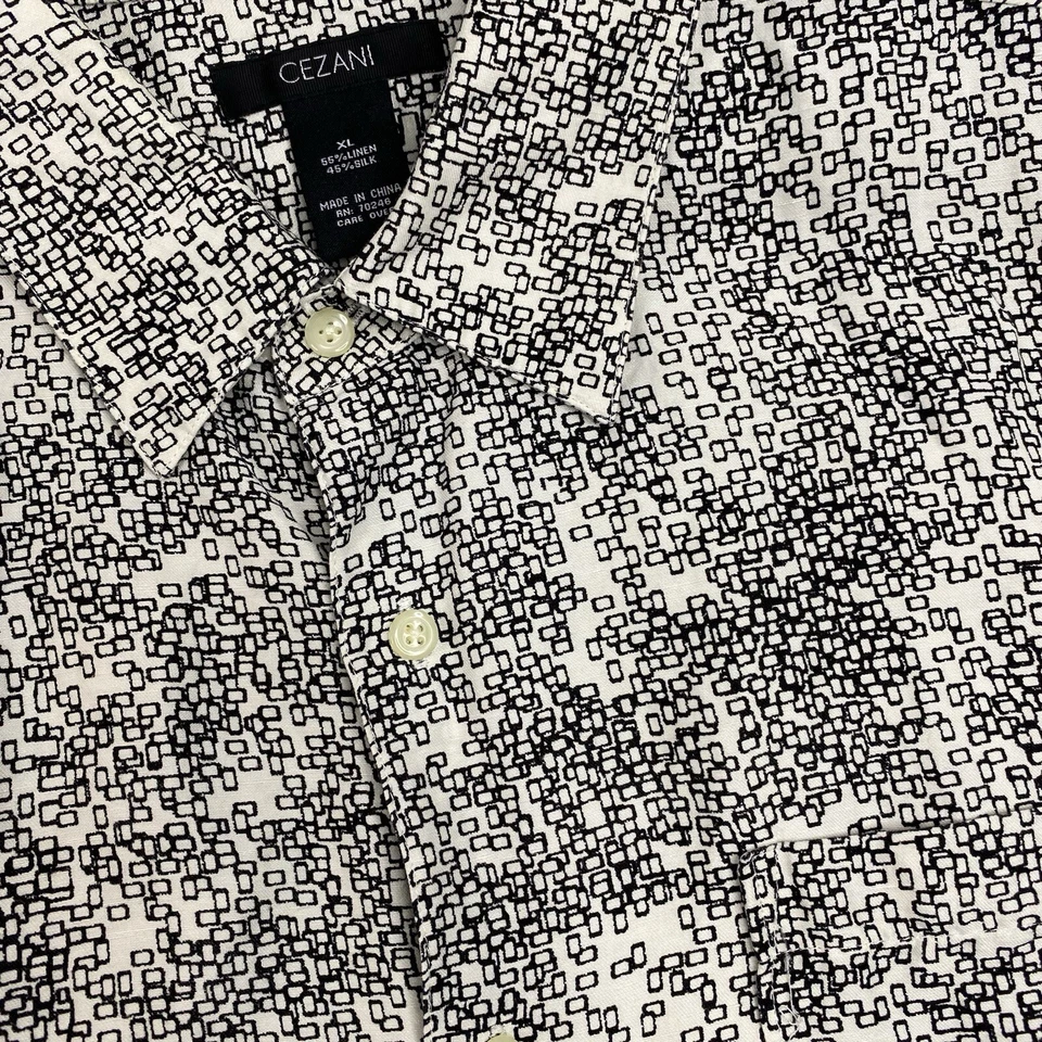 Мужская рубашка Cezani с коротким рукавом на пуговицах с геометрическим узором размер XL шелк льняная смесь - Изображение 1 из 4