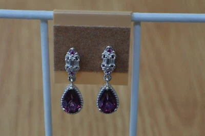 3.50ct Purple Topaz / Rhodolite Garnet Earrings Platinum over Fine Silver  - Image 1 of 3