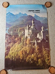 PAN AM AIRWAYS AIRLINES GERMANY 1970's Vintage TRAVEL poster 28x42 - Picture 1 of 12