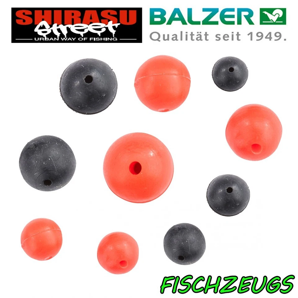 Balzer Shirasu Street 10x Gummiperlen Set Rubber Beads Rot Schwarz Gummistopper - Bild 1 von 1