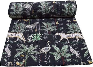 Vintage Patchwork Kantha Quilt Bedspread Indian Handmade Throw Blanket cotton - Picture 1 of 17