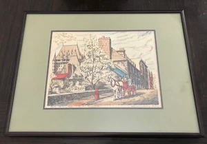Signed Pen & Ink Colour Drawing of Quebec City~Matted~Frame~Glass~13.5”x 10” - Picture 1 of 5