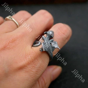 Biker Men Women Sterling Silver Baby Dragon 3D Adjustable Ring A3163 - Picture 1 of 14