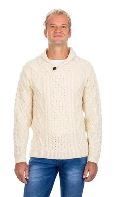 RARE SAOL Irish Aran Fisherman Sweater Mens Sz M Cable Knit Pullover Merino Wool - Image 1 of 4