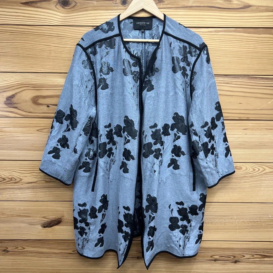 Jaqueta Lafayette 148 XXL metálica formal ópera aberta cinza cintilante preta B133 - Imagem 1 de 4