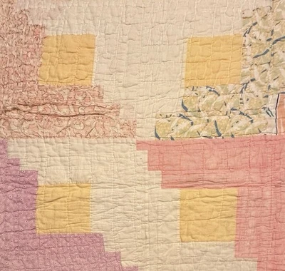 Vintage Cutter Quilt Piece 22” x 22” Log Cabin  Feed Sack Fabrics  #3 - Image 1 of 4