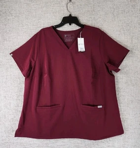 FIGS CASMA 3 Pocket Technical Collection Scrub Top Womens 3XL Burgundy EUC - Picture 1 of 12