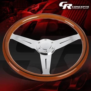15" WOODEN WOOD GRAIN STEERING WHEEL 2"DEEP DISH STAINLESS SPOKES W/ HORN BUTTON - Picture 1 of 6