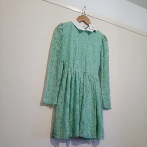 Lili Green Crochet floral fit flare lace dress collar pleat open back lined NWT - Picture 1 of 12