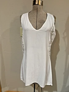 Solitaire Swim Cover Up Tunic Dress Womens White Lace Romantic Sleeveless Size L - Picture 1 of 14