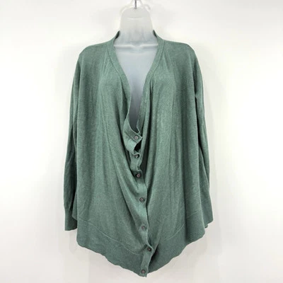 Garnet Hill Cardigan Womens M Green 100% Organic Linen Draped Neck Capsule - Image 1 of 4