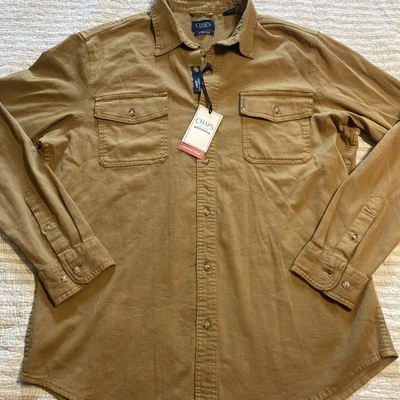 Chaps Stretch Seacoast Wash Brown Button Down Shirt Men’s XL 2 Pockets - Image 1 of 4