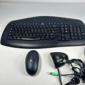 Logitech Wireless Media keyboard mouse combo PS2 USB Blk/blue - Picture 1 of 6