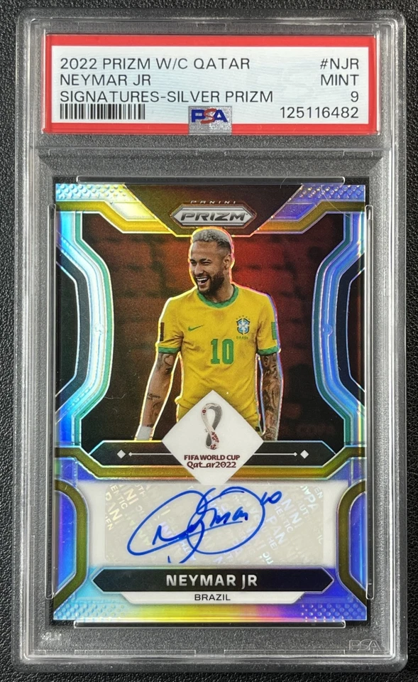 NEYMAR JR PSA 9 2022 PANINI PRIZM WORLD CUP #S-NJR SIGNATURES AUTO SILVER 4/49 - Image 1 of 2