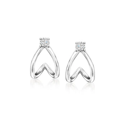 Ross-Simons 钻石双分裂 Huggie 耳环银色 3/8 英寸 — 第 1/4 张图片