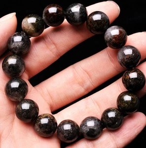 13.1mm Natural Black Phantom Ghost Garden Crystal Gemstone Round Beads Bracelet - Bild 1 von 6