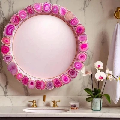 Pink Agate Wall Mirror - Natural Gemstone Mirror for Home Decor, Unique Interior - Image 1 of 4