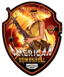MILITARY GRADE BOMBSHELL AMERICAN BEAUTY 28" HEAVYDUTY USA METAL HOME DECOR SIGN - Picture 1 of 1