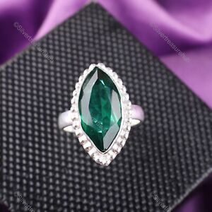 Gift For Her Natural Green Emerald Band Ring Size  925 Silver