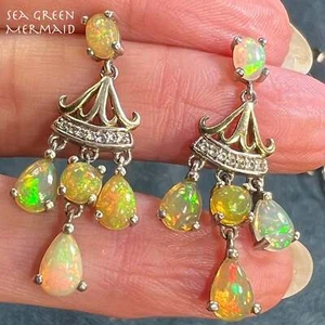 Ethiopian Welo Jelly Opal Dangle Chandelier Earrings. 1.5" 6g *Video* - Picture 1 of 12