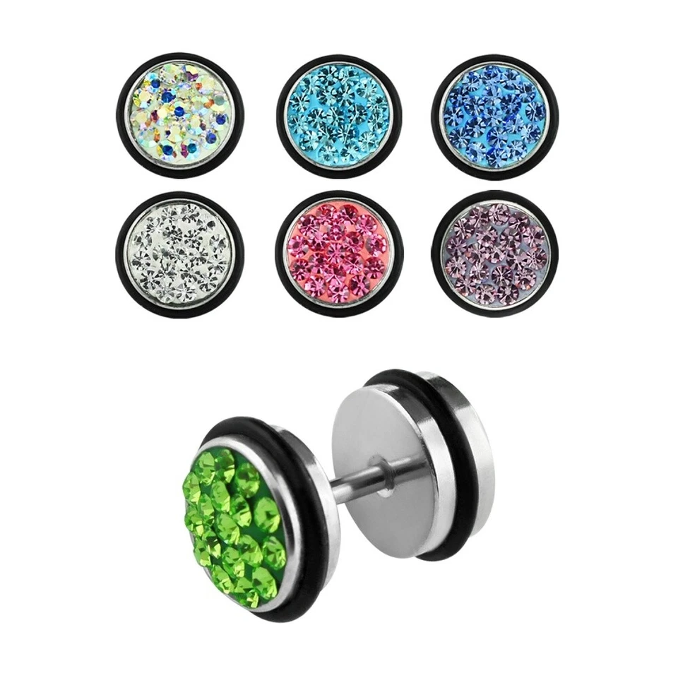 1 Paar Fake Plug Tunnel Unisex Strass Zirkonia Ohrstecker Ohrringe Edelstahl - Bild 1 von 1