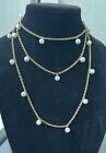 Vintage “Tammy Jewelry” 54 In Long Gold Tone And Faux Pearl Necklace, Adaptable