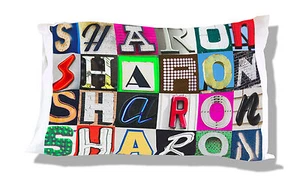 Personalisierter Kissenbezug SHARON mit Fotos tatsächlicher Zeichenbuchstaben - Bild 1 von 1