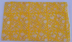 10 Yard Floral Block Print Cotton Fabric Traditional Dressmaking Yellow Running - Picture 1 of 6