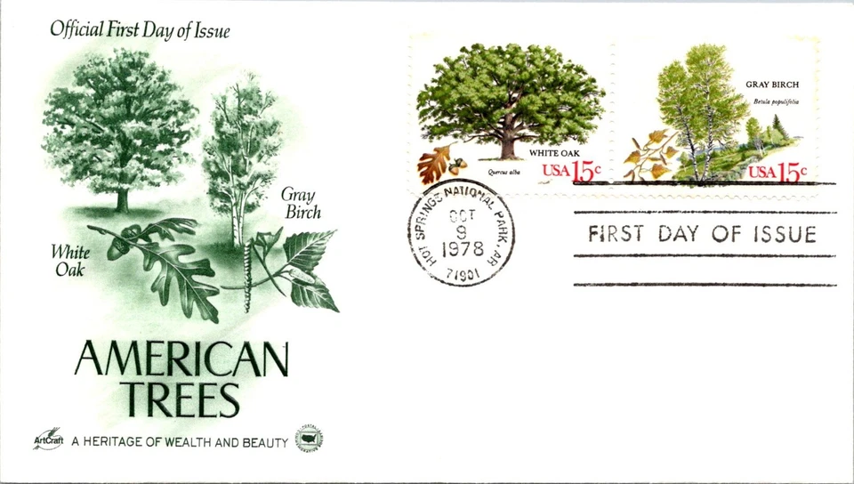 FDC 1978 SC #1767a White Oak & Gray Birch - Hot Springs Park AR - Pair - J7073 - Image 1 of 2