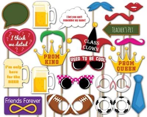Class Reunion Photo Booth Props Kit 20 PCS Party Camera Props Fully Assembled - Picture 1 of 1