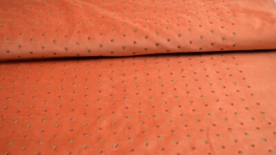 Oranger Samt bestickt mit Blumen rot - grün  Samtstoff bestickt Trachtenstoff - Bild 1 von 3