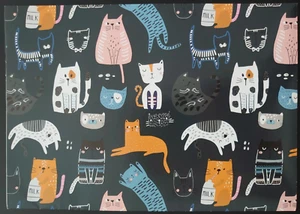 Wrapping Paper - Cartoon Cats - Black Background - 70cm x 50cm - 2 sheets - Picture 1 of 1