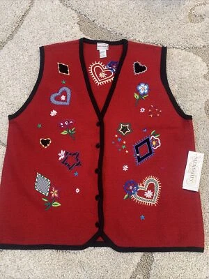 Chaleco Suéter Napa Valley Rojo Bordado Floral Botón Talla 1X Nuevo con Etiquetas Foto 1 de 4