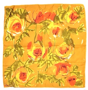Vera Neumann Silk Scarf Orange Flowers Rolled Edge Tangerine Square 22" - Picture 1 of 8