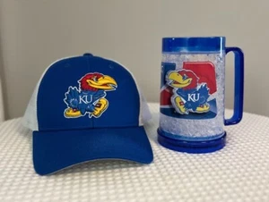 NCAA 1 KU Kansas University Jayhawks BUNDLE Freezer Mug &baseball basketball hat - Picture 1 of 8