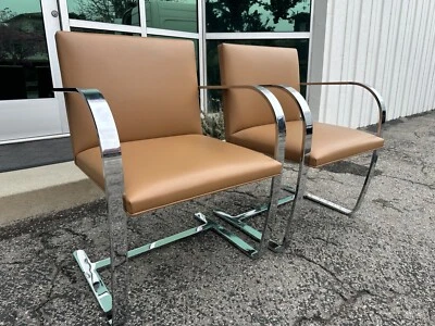 Auténtica silla Mies van der Rohe 2010 para barra plana Knoll Brno en cuero marrón Foto 1 de 4