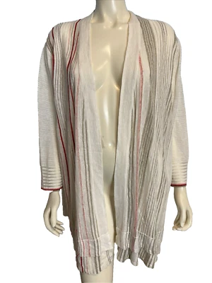 NWT Nic+Zoe White, Gray, Red Striped 3/4 Sleeve Open Cardigan Size 2X - Image 1 of 4