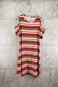 Vestido Armonk Hombro Frío Just Be Rosa Rayas Manga Corta Elastizado Túnica Talla S - Imagen 1 de 7