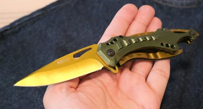 Navaja de Bolsillo Asistente de Resorte Tamaño Completo Abridor de Botellas Verde Destornillador Hoja de 3.5" Foto 1 de 4