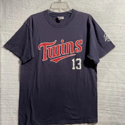 Camisa Majestic Twins #13 Masculina Grande Liga Juvenil Azul Gola Redonda Manga Curta - Imagem 1 de 4