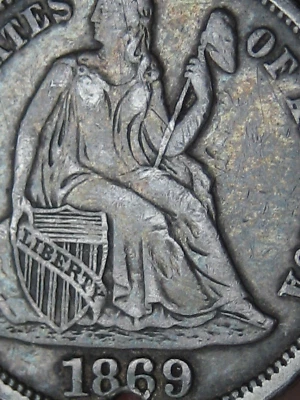 1869 Seated Liberty Silver Dime- XF Obverse Details - Image 1 of 4