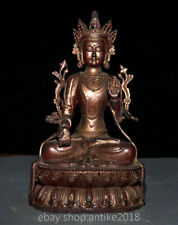 12"Old Tibet Buddhism Bronze Gilt White Tara Spirit of Compassion Goddess Statue