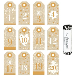 Adventskalender Anhänger Gold mit Goldprägung + schwarz-weißem Band Weihnachten - Bild 1 von 2
