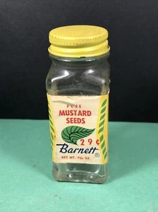 Vintage Barnett | Pure Mustard Seeds | Spice Jar | Metal Yellow Lid | Empty - Picture 1 of 12