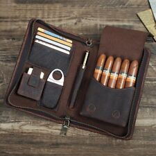 Genuine Leather Davidoff Cigar Case travel Humidor Set Lighter Cutter Pocket