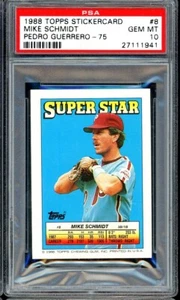 1988 Topps Stickercard Baseball #8 Mike Schmidt Pedro Guerrero-75 PSA 10 - Picture 1 of 2