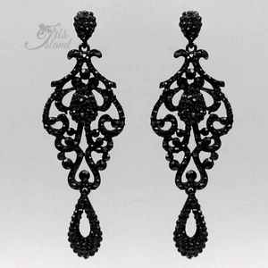 Chandelier Dangle Earrings Women Black Jet Crystal Rhinestone Wedding Prom 07976 - Picture 1 of 4