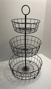 3 tier black wire round basket fruit holiday centerpiece kitchen bathroom decor - Picture 1 of 7