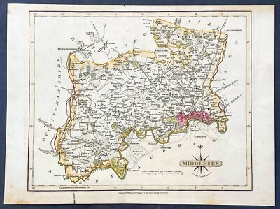 Mapa antiguo de Cary de 1793 del condado inglés de Middlesex - Londres y río Támesis Foto 1 de 2