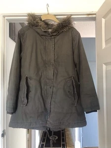 Converse All Star Khaki Womens Parka Style Coat Size Large Used. - Picture 1 of 10